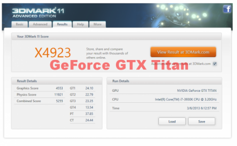 результаты видеокарты Nvidia GeForce GTX Titan в 3DMark 11
